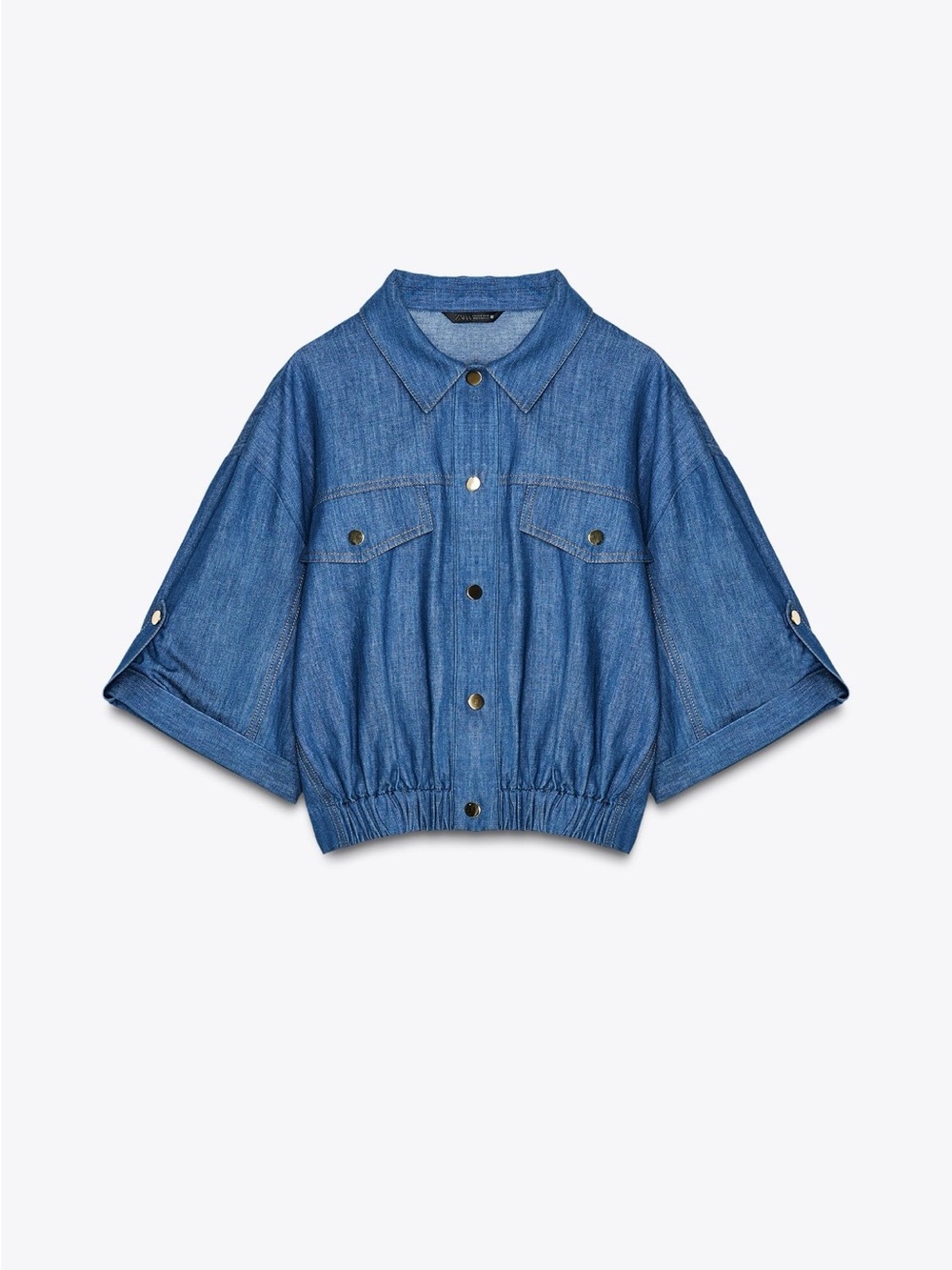 Zara Blue Short Denim Jacket with Elastic Hem